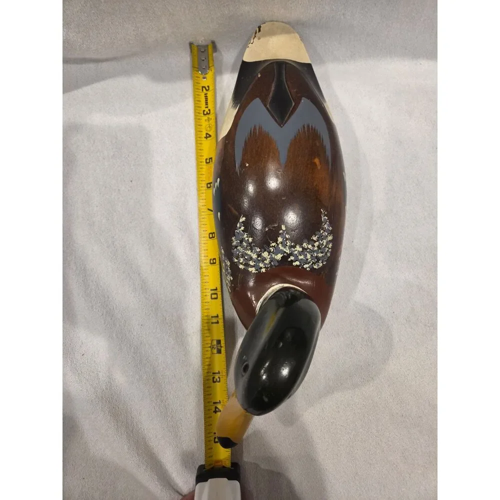 Vintage Hand Carved Wooden Duck Decoy Mallard Drake Painted Rustic Cabincore